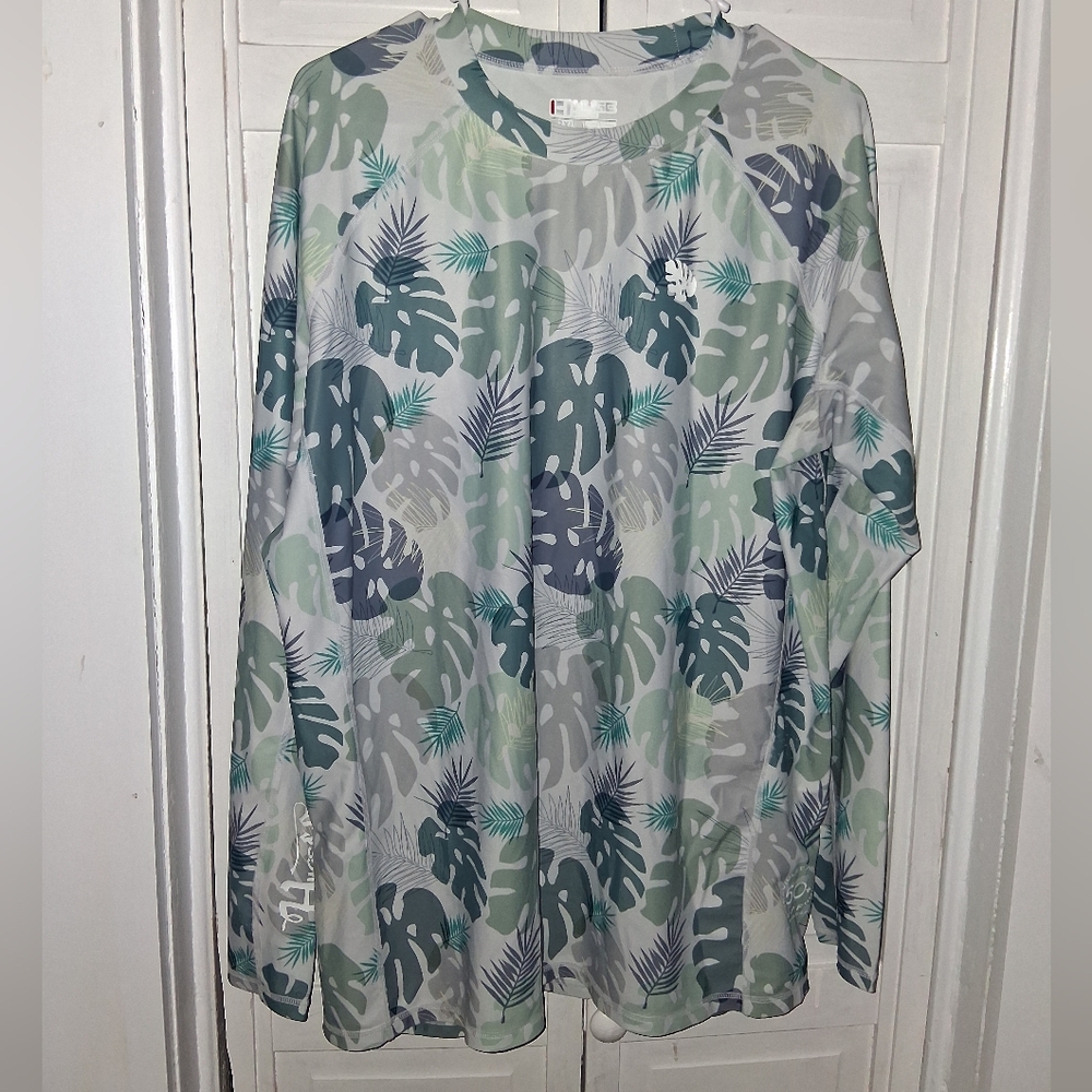 Huge Sports Men's Long Sleeve Tropical Leaf Print Shirt - Green/Gray